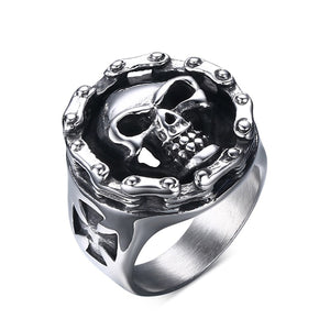 GUNGNEER Gothic Skull Biker Motorcycle Chain Ring Punk Skeleton Jewelry Accessories Men Women