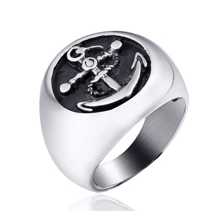 GUNGNEER Stainless Steel US Pirate Anchor Nautical Sailor Necklace Ring Jewelry Accessory Set