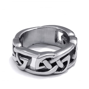 GUNGNEER Stainless Steel Celtic Knot Ring with Cross Necklace Jewelry Accessories Set Men Women