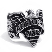 Load image into Gallery viewer, GUNGNEER American Eagle Motorcycle Silvertone Stainless Steel Biker Ring Jewelry Men Women