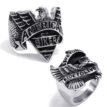 Load image into Gallery viewer, GUNGNEER 2 Pcs American Eagle Motorcycle Stainless Steel Biker Ring Jewelry Set Men Women