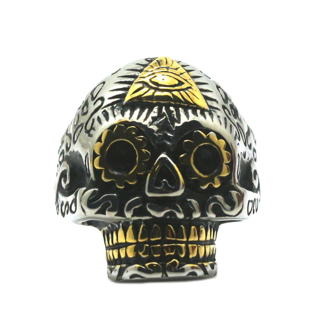 GUNGNEER Stainless Cool Eye Flower Sugar Skull Ring Gothic Biker Halloween Jewelry Accessories
