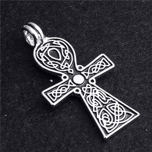GUNGNEER Egyptian Ankh Cross Pendant Necklace Black Cord Chain Celtic Knot Ring Jewelry Set