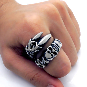 GUNGNEER Gothic Punk Skulls Claw Stainless Steel Biker Rocker Ring Jewelry Accessory Men Women