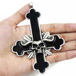 GUNGNEER Stainless Steel Inverted Cross Devil Demon Skull Pendant Necklace Biker Gothic Jewelry