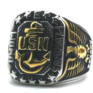 GUNGNEER Stainless Steel Army Navy Golden Anchor Ring Set US Navy Jewelry Combo For Men