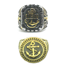 Load image into Gallery viewer, GUNGNEER Stainless Steel Army Navy Golden Anchor Ring Set US Navy Jewelry Combo For Men