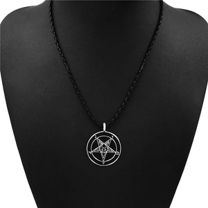 GUNGNEER Stainless Steel Pentagram Ring Sigil Of Baphomet Necklace Jewelry Set Gift