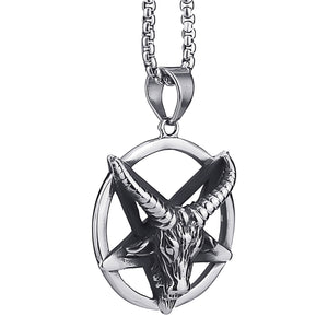 GUNGNEER Men's Satan Baphomet Necklace Devil Goat Head Leviathan Ring Jewelry Set