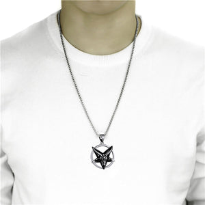 GUNGNEER Men's Satan Baphomet Necklace Devil Goat Head Leviathan Ring Jewelry Set