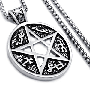 GUNGNEER Stainless Steel Wicca Pentagram Pendant Necklace Bracelet Jewelry Set Men Women