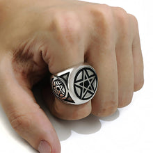 Load image into Gallery viewer, GUNGNEER Stainless Steel Wicca Pentagram Pentacle Star Pendant Necklace Ring Jewelry Set