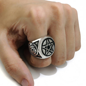 GUNGNEER Celtic Wicca Pagan Star Pentagram Pentacle Pendant Necklace Ring Jewelry Set Men Women