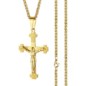 GUNGNEER Christian Cross Pendant Necklace Stainless Steel Jewelry Accessory For Men Women