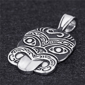 GUNGNEER Stainless Steel Tribal Mask Necklace Wave Ring Protection Maori Island Jewelry Set