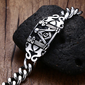 GUNGNEER Freemasons Bracelet Black Stainless Steel Biker Punk Masonic Symbol Accessory