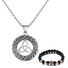 Load image into Gallery viewer, GUNGNEER Celtics Knot Triquetra Pendant Necklace Beaded Bracelet Stainless Steel Jewelry Set