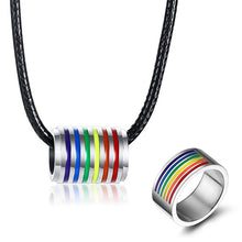 Load image into Gallery viewer, GUNGNEER Stainless Steel Pride Rainbow Necklace LGBT Ring Jewelry Set For Men Women