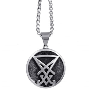 GUNGNEER Stainless Steel Sigil Of Lucifer Pendant Necklace Biker Jewelry Accessory For Men