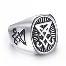 Load image into Gallery viewer, GUNGNEER Stainless Steel Sigil Of Lucifer Pendant Necklace Satan Ring Jewelry Combo