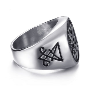 GUNGNEER Men's Sigil Of Lucifer Ring Stainless Steel Awesome Satanic Ring Jewelry For Biker