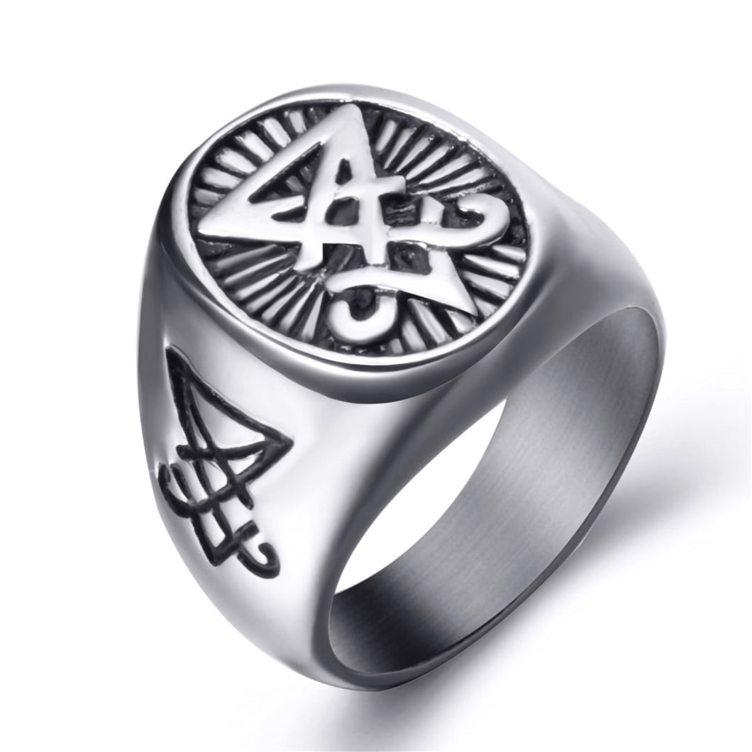 GUNGNEER Men's Sigil Of Lucifer Ring Stainless Steel Awesome Satanic Ring Jewelry For Biker