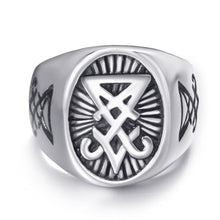 Load image into Gallery viewer, GUNGNEER Men&#39;s Sigil Of Lucifer Ring Stainless Steel Awesome Satanic Ring Jewelry For Biker