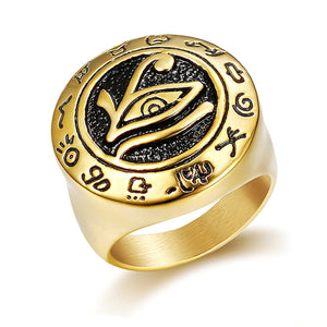 GUNGNEER Stainless Steel Egyptian Eye of Horus Ankh Cross Pendant Necklace Ring Jewelry Set