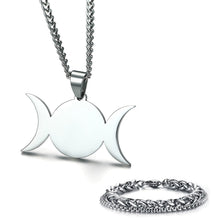 Load image into Gallery viewer, GUNGNEER Wicca Pentagram Pagan Crescent Moon Pendant Necklace Wheat Chain Bracelet Jewelry Set
