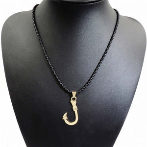 GUNGNEER Men Stainless Steel Hawaiian Fish Hook Pendant Necklace Chain Bracelet Jewelry Set