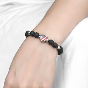 GUNGNEER Men Women Natural Stone Love USA American Flag Heart Couple Bracelet Patriotic Jewelry