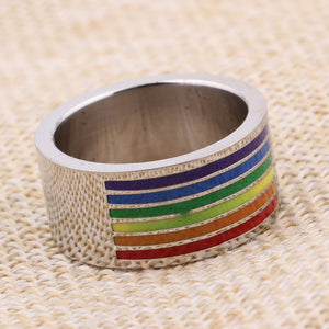 GUNGNEER Stainless Steel Pride Necklace Rainbow Ring For Men Women LGBT Jewelry Set