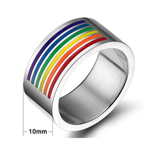 GUNGNEER Stainless Steel Pride Necklace Rainbow Ring For Men Women LGBT Jewelry Set