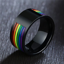Load image into Gallery viewer, GUNGNEER Black LGBT Pride Ring Stainless Steel Rainbow Bracelet Gay Lesbian Jewelry Set