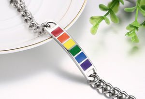 GUNGNEER Black LGBT Pride Ring Stainless Steel Rainbow Bracelet Gay Lesbian Jewelry Set