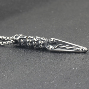 GUNGNEER Stainless Steel Skull Sword Pendant Necklace Leather Bracelet Gothic Punk Jewelry Set