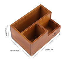Load image into Gallery viewer, 2TRIDENTS 3-Compartment Wooden Multifunctional Pen Holder - Desktop Office Supply - Caddy/Pencil Holder/Desk Mail Organizer/Succulent Plants Planter