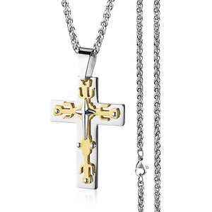 GUNGNEER Stainless Steel Cross Necklace Jesus Pendant Chain Jewelry Outfit For Men Women