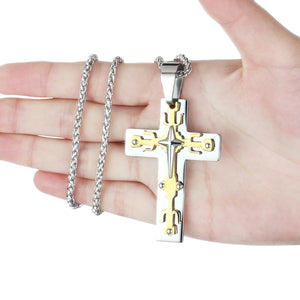 GUNGNEER Stainless Steel Cross Necklace Jesus Pendant Chain Jewelry Outfit For Men Women