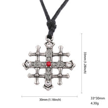 Load image into Gallery viewer, GUNGNEER Jerusalem Cross Stainless Steel Red Crystal Pendant Necklace with Bracelet Jewelry Set