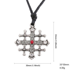 GUNGNEER Jerusalem Cross Stainless Steel Red Crystal Pendant Necklace with Bracelet Jewelry Set