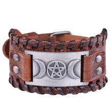 Load image into Gallery viewer, GUNGNEER Wicca Pentagram Moon Bracelet Leather Amulet Bangle Pendant Necklace Jewelry Set