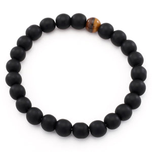 HoliStone Natural Black Matte and Tiger Eye Stone Stretch Bracelet Lucky Charm for Women and Men ? Anxiety Stress Relief Yoga Meditation Energy Balancing Bracelet for Women and Men
