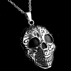 GUNGNEER Skull Gothic Punk Biker Red Blue Eye Ring Vintage Necklace Stainless Steel Jewelry Set