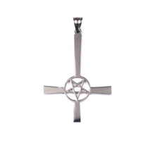 Load image into Gallery viewer, GUNGNEER Stainless Steel Pentagram Inverted Cross Pendant Necklace Demon Jewelry For Men