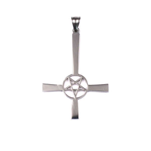 GUNGNEER Stainless Steel Pentagram Inverted Cross Pendant Necklace Demon Jewelry For Men
