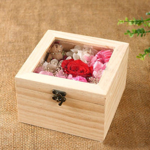 2TRIDENTS Wooden Rectangular Jewelry Box - Decorations Glass Gift Holder Jewelry Storage Box for Women