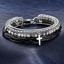 Load image into Gallery viewer, GUNGNEER Stainless Steel Christian Jesus Cross Necklace Rosary Beaded Bracelet Jewelry Set