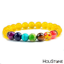 Load image into Gallery viewer, HoliStone Tiger Eye with 7 Chakra Stone Beads Bracelet ? Anxiety Stress Relief Yoga Beads Bracelets Chakra Healing Crystal Bracelet for Women and Men