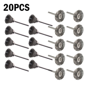 2TRIDENTS 20 Pcs Set Stainless Steel Flat Wheel Cup Wire Brush for Rotary Tool Polishing Buff Effective Cleaning in Hard-to-Reach Areas